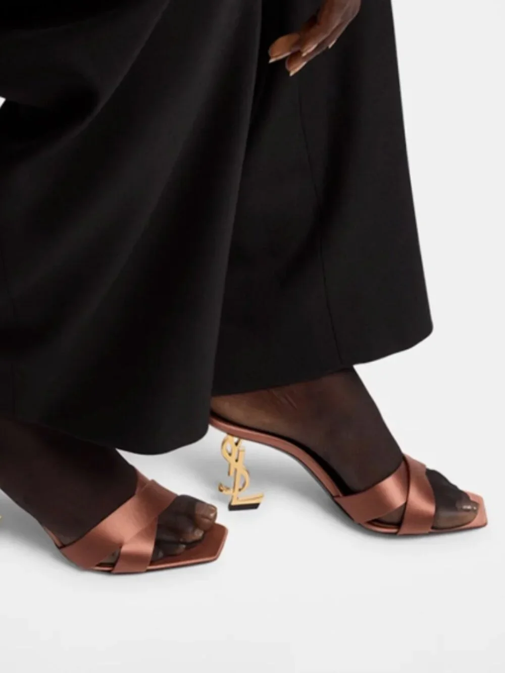 Saint Laurent Opyum YSL Heel Sandals Size 37 1/2 Brown Satin – Authentic - Picture 2 of 6